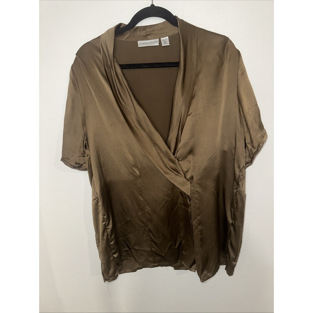 Valerie Steven's Pure Silk Size 12 Brown Surplice Neck Line Blouse